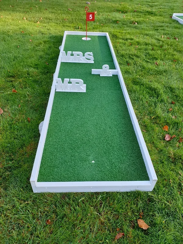 Mr & mrs Wedding signs on mini golf course